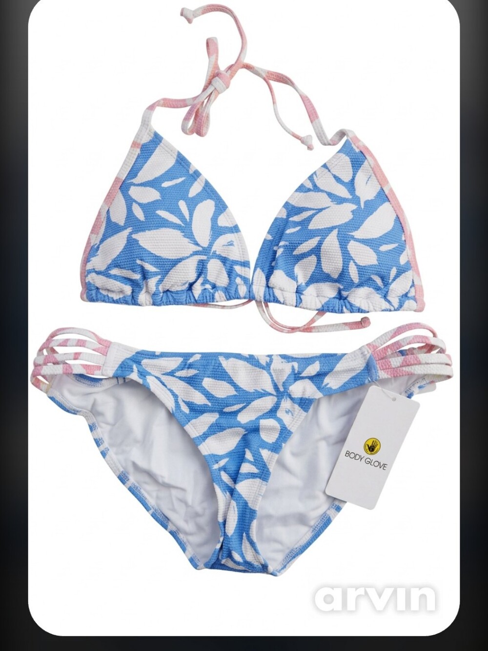 Body Glove Periwinkle Blue White Pink Bikini Set M/S